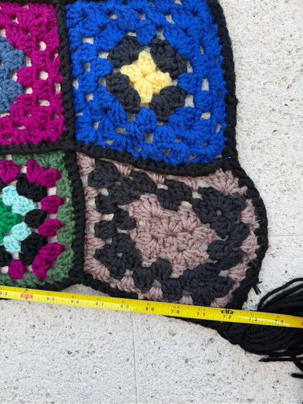 Handmade Multicolor Crochet Granny Square Throw Fringe 72”X45”